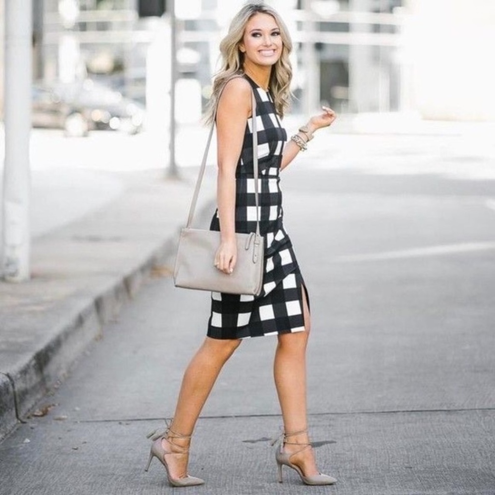 Gingham Bi-Stretch Sheath Dress